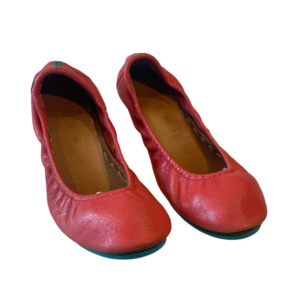 Tieks by Gavrieli Red Leather Foldable Ballet Flats Womens Size 10 Teal Sole